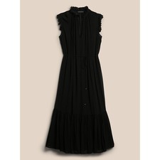 NWT Banana Republic Petite Flounced Hem Midi Dress Sz XS Black Sheer Minimalist