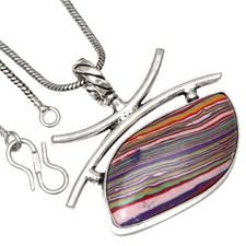 Necklace Rainbow Calsilica Gemstone Handmade Antique Jewelry 1.5