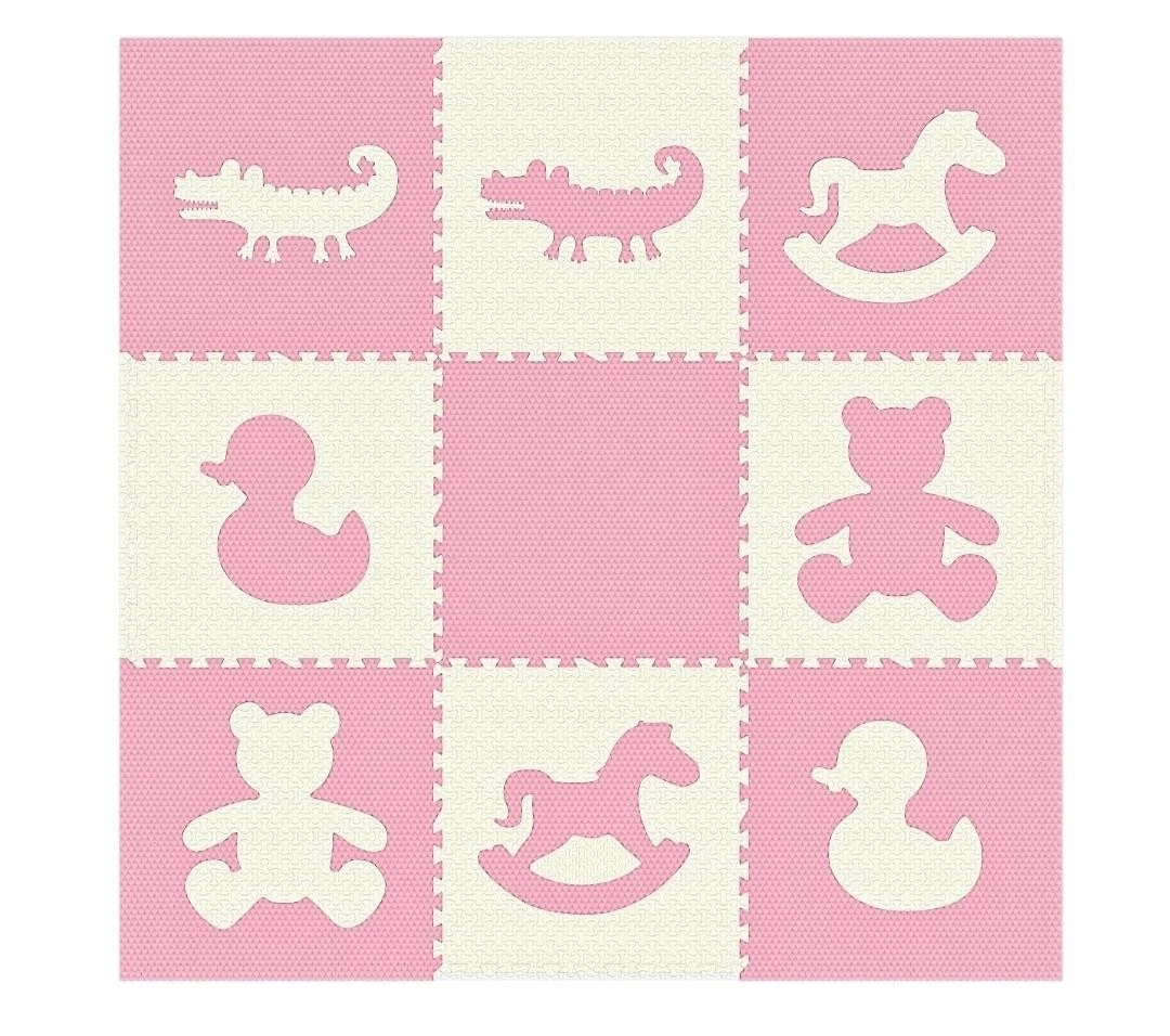 Weizzer Toys Kids Pink White Puzzle Foam Play Mat w/ Textures + Borders 73"x73"
