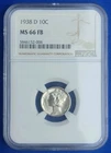 1938 D 10C Silver Mercury Dime NGC MS 66 FB
