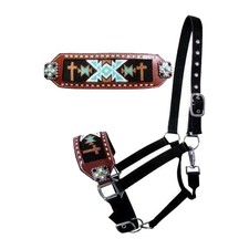 SHOWMAN Bronc Halter with Navajo Cross Beaded Design Noseband 16440 