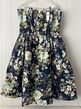 NWT Anthropologie Ruffled Strapless A-Line Blue Floral Short Dress XL $168 NEW