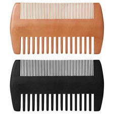Wooden Beard Comb Kit, Dual Action Fine  Coarse Teeth, Wood Color and Black Poc
