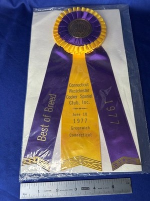 AKC Dog Show Ribbon BEST OF BREED 1977 Rosette Westchester Cocker Spaniel CT