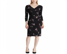 Ralph Lauren Women's 3/4 Sleeve Below The Knee Dress Black Size 4 Petite