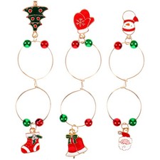 6Pcs Colorful Alloy Wine Glass Charms Christmas Pendants Drink Tags