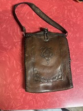 Antique 1918 Hand Tooled Leather Turnlock Purse, Art Nouveau 6 1/2"