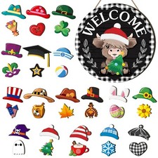 35 Pcs Christmas Interchangeable Highland Cow Welcome Sign Highland Cow Seaso...