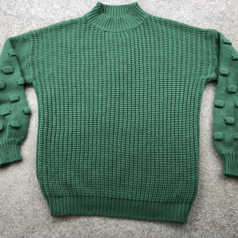 Suéter Jodifl Mujer Medio Verde Manga Burbuja Grueso Tejido Pullover Texturizado Foto 3 de 4
