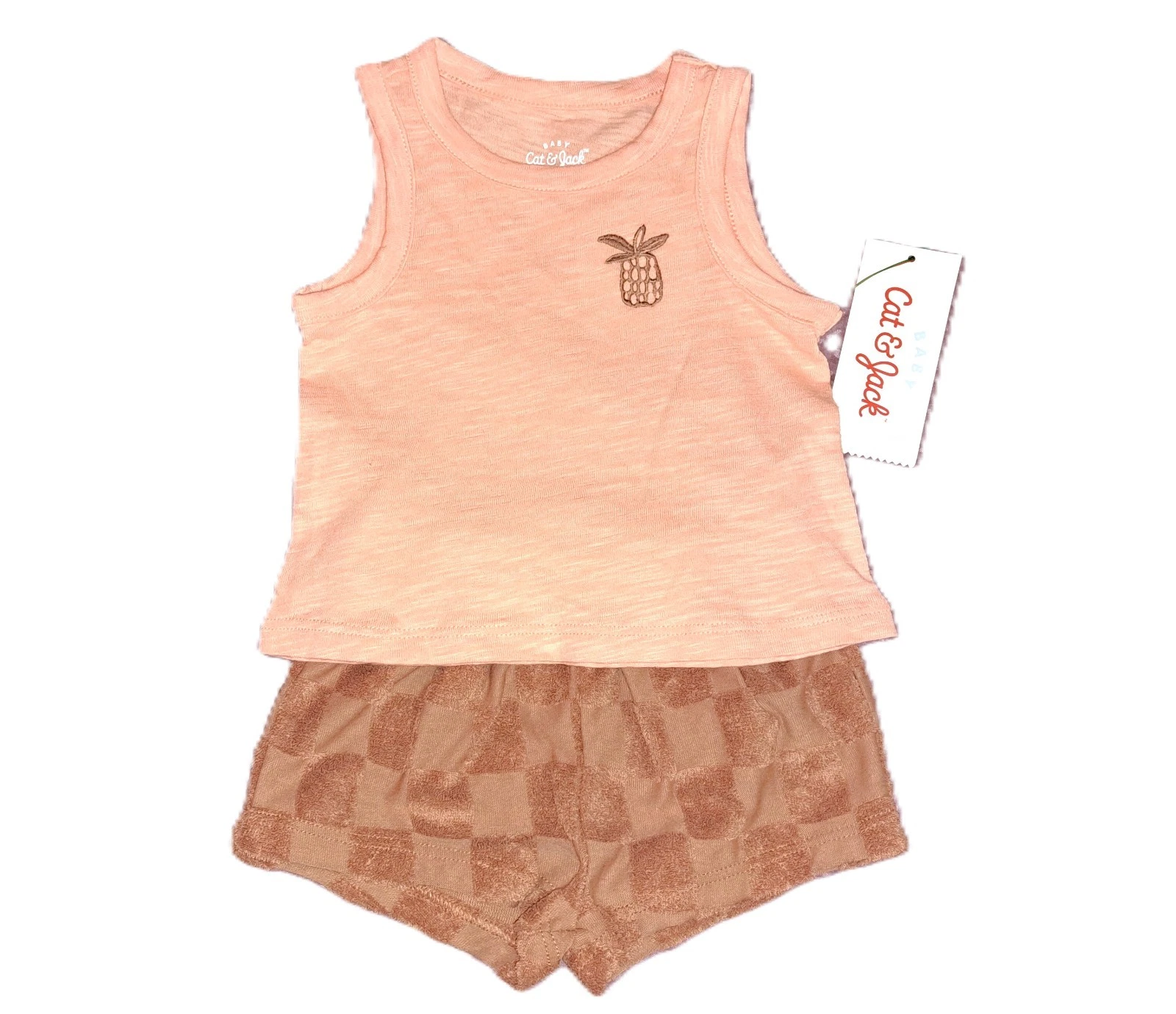 Boys CAT & JACK coral tank top terry shorts 0 3 months NWT outfit pineapple set