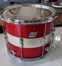 Nice 70s-80s LUDWIG Red w/Slvr Spkl Band 12x15 Marching Snare Drum
