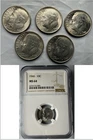 6 1946-D Silver Roosevelt Dime Lot - 1 NGC MS64, 5 uncert AU- Sharp Lines Luster