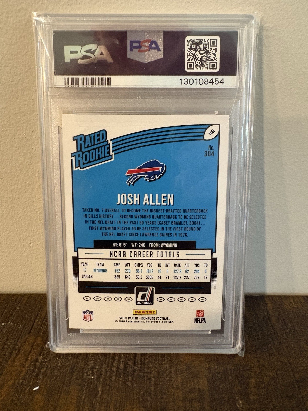 2018 Panini Donruss Josh Allen #304 Rated Rookie (RC) Bills PSA 10 view 2