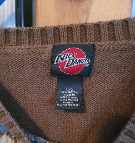 Vintage Y2K Nick Danger Brown Grunge Sweater Size L - Bild 2 von 2