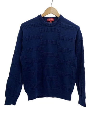 Pull tricot Supreme 19AW logo surélevé (épais S coton bleu occasion
