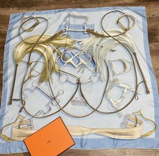 RARE Hermès Paris Projets Carres by Henri d'Origny Silk Scarf 90cm Flaws See