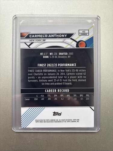 2023-24 Topps Finest Carmelo Anthony Red Black Geometric Refractor 05/20 # Match - Picture 2 of 2
