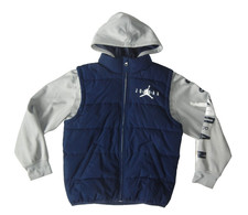 AIR JORDAN Nike Jumpman Blue INSULATED HOODIE JACKET Warm Vest Coat Kid YOUTH M