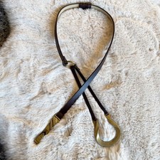 Vintage Chicos Leather Belt Women Small Gold Tone Horseshoe Buckle Dark Brown