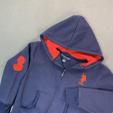 U.S. Polo Assn Hoodie Boys 8 Blue Full Zip Fleece Lined USPA Logo 3 Sleeve
