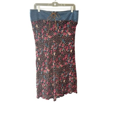 Faded Glory Vintage 90s Y2k Womens Floral Denim Dress Black Pink Blue Rose 10