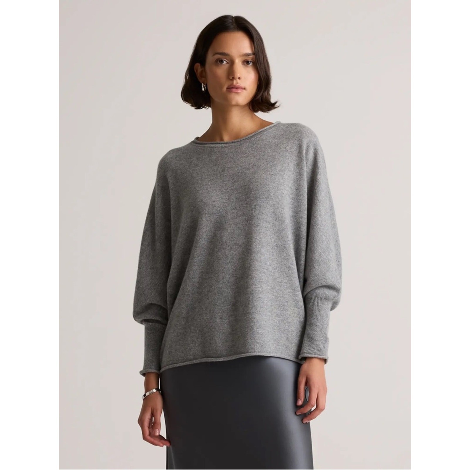 Quince Mongolian Cashmere Batwing gray sweater pullover small medium S/M