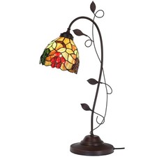 L10763 Grape Tiffany Style Stained Glass Table Lamp with Grapevine Decorated ...