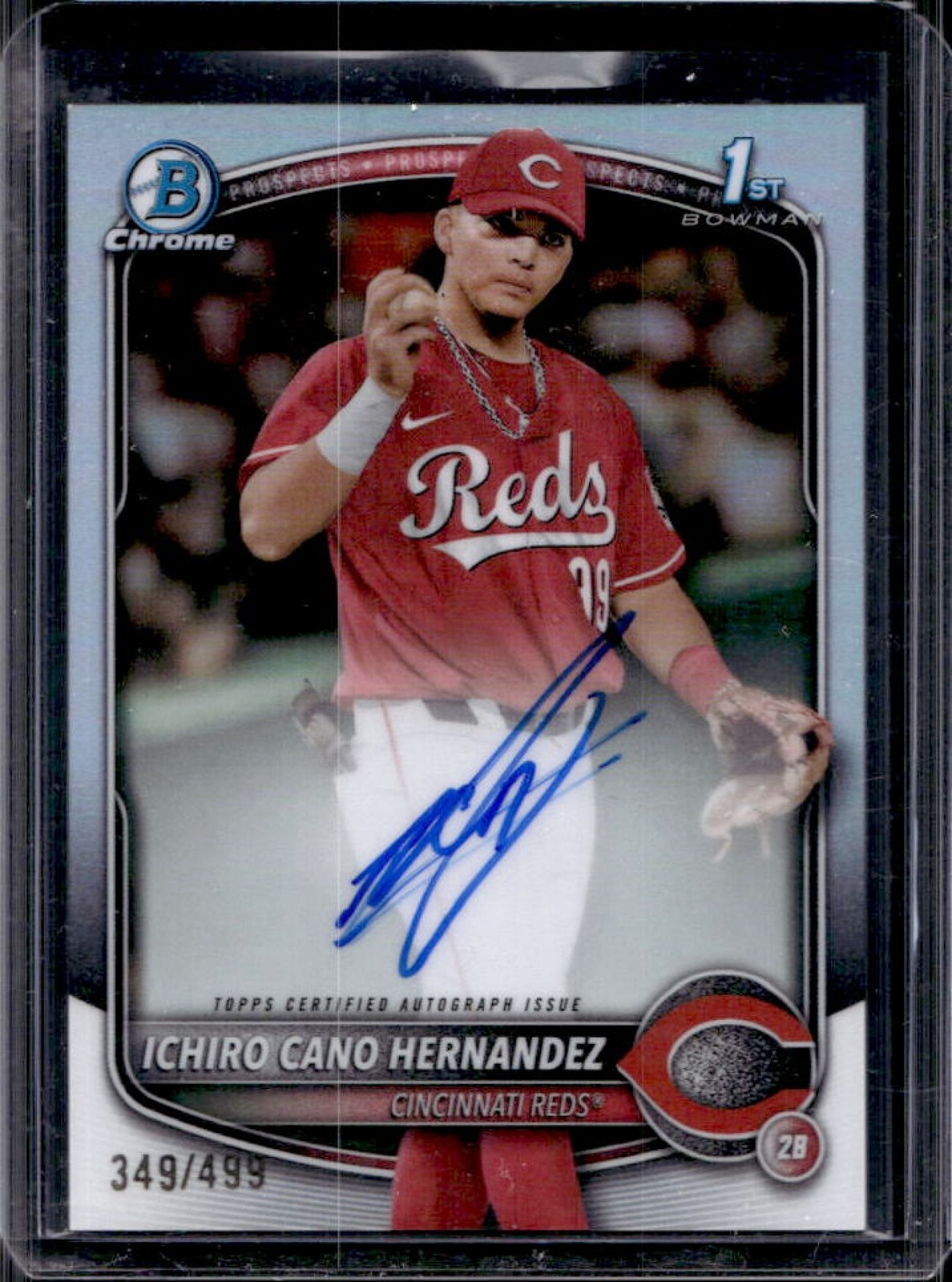 2025 Bowman Ichiro Cano Hernandez Chrome Auto Refractor 1st Prospect #/499 Reds