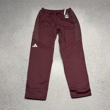 Adidas Travel Pants Mens Size Medium Maroon White Fleece Taper Joggers IB1699