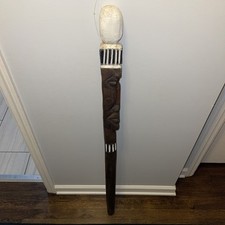 Wooden Staff Walking Stick hand carved old man totem rustic 4f Tall Africa