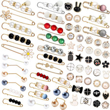 70 Pcs Pearl Brooch, Sweater Shawl Hat Clip Neckline Pins Double Faux Pearl Broo