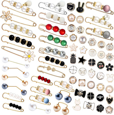 70 Pcs Pearl Brooch, Sweater Shawl Hat Clip Neckline Pins Double Faux Pearl Broo