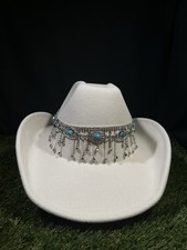 White Ivory Blue Silver Dreamcatcher Rhinestone Cowgirl Hat Sparkling Western