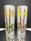 RARE Vintage Pair Signed Gay Fad Federal Glass Frosted Bamboo MCM Tiki Glasses