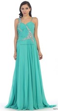Mint Blue/Green 1 Strap Sequin Gown Prom Pageant Wedding Special With Train
