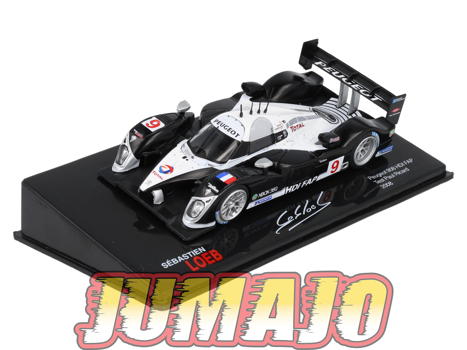 Idée cadeau passionné de rallye : voiture miniature Peugeot 908 Loeb 2008 IXO 1/43