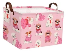 Toy Basket Collapsible Puppy Bin Storage Organizer Large Pet Box With Pink Dog