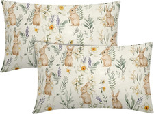 Easter Spring Lumbar Pillow Covers 12X20 Inch Bunny Floral Botanical Green Leaf