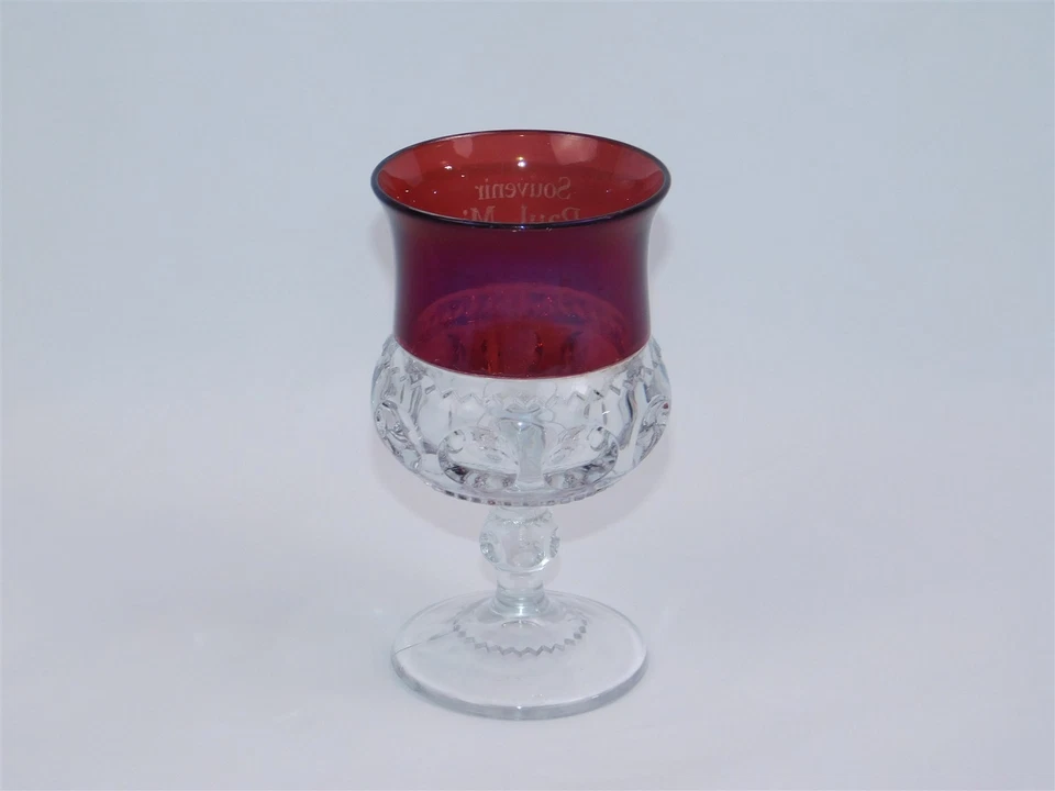 Antique Ruby Stained Etched Kings Crown Glass Goblet Souvenir St. Paul Minn. 4" - Image 2 of 4