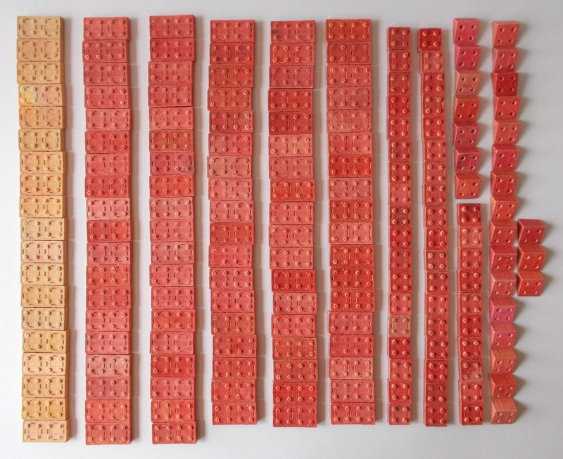 Vintage 1940's lot 180 Halsam American toy bricks pressed wood red & tan