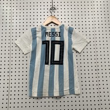 Adidas Mesi Jersey Shirt Youth XS 7-8 Blue White Striped