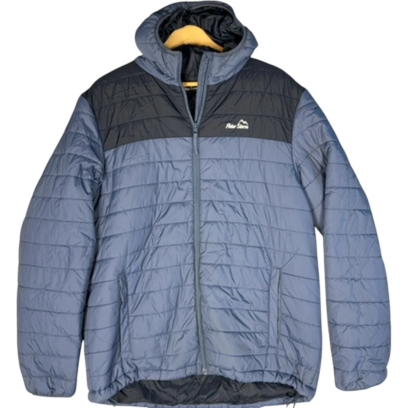 Peter Storm Hooded Puffer Jacket Men's L Blue Quilted Full Zip Outdoor