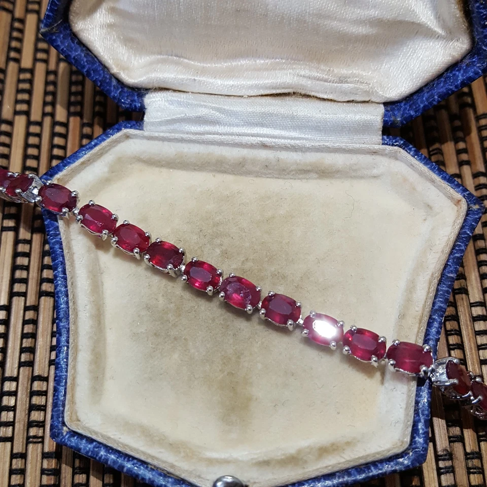 925 Sterling Silver Bracelet, Genuine African Ruby Tennis Bracelet, 10.34ct, 7" - Image 2 of 4