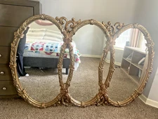Mid Century Gold Ornate Bassett Triple Ring Mirror