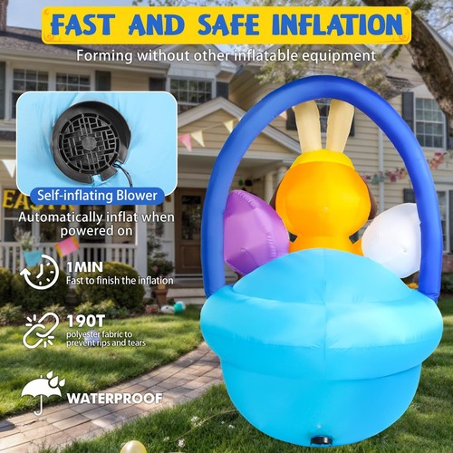 6FT Easter Inflatables Outdoor Decorations, Puppy Basket Yard Decor with East... - Picture 6 of 8