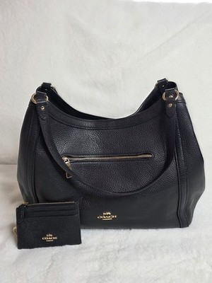 Coach Black Pebbled Leather Shoulder Bag + Matching Card Holder EUC
