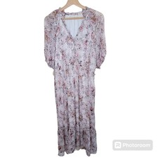 Ellison Floral Paisley Maxi Dress with Ruffled Neckline Size Large Cottagecore