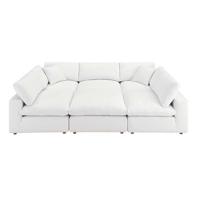 Modway Commix 6-Piece Modern Fabric Overstuffed Sectional Sofa in Pure White