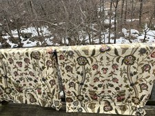 Vintage Crewel Embroidery Wool Jacobean Curtain Drapes 46x74