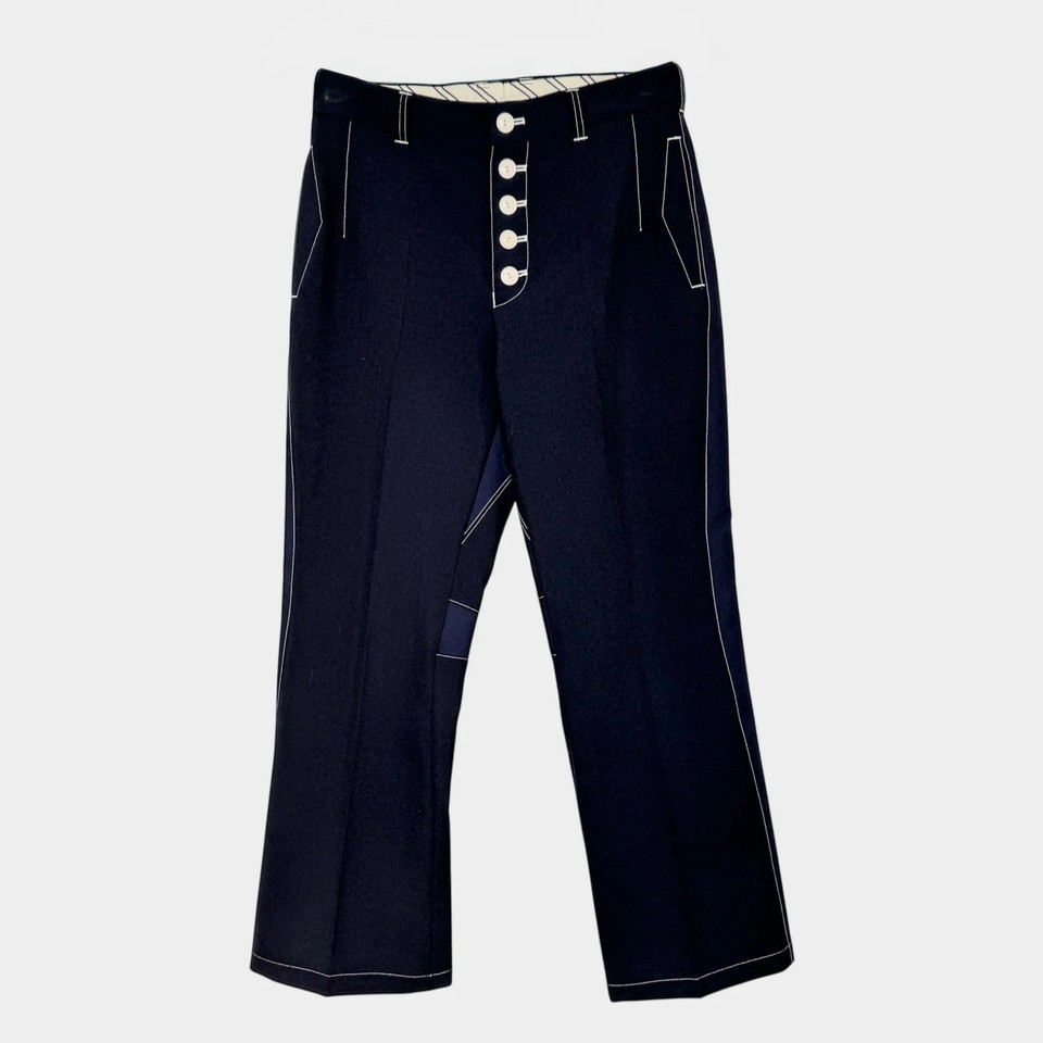 Shiro Sakai Japan Navy Blue Wool Kick Flare Cropped Trousers Medium ~ AU10